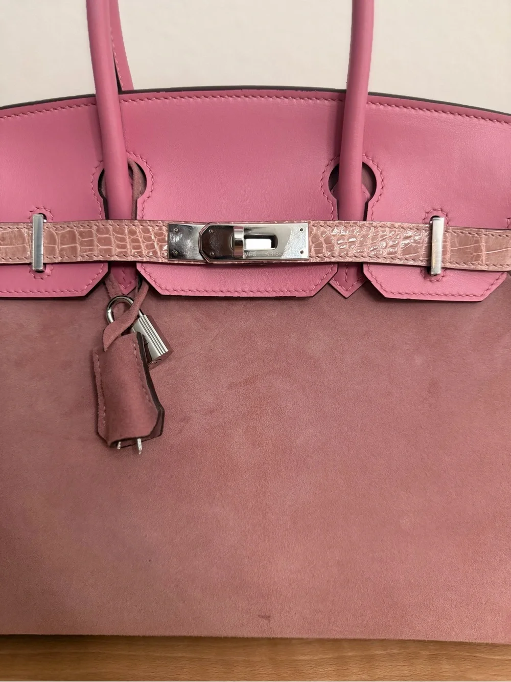 Birkin 30 suede Doblis Pink crocodile imported swift touch PHW handmade 5P